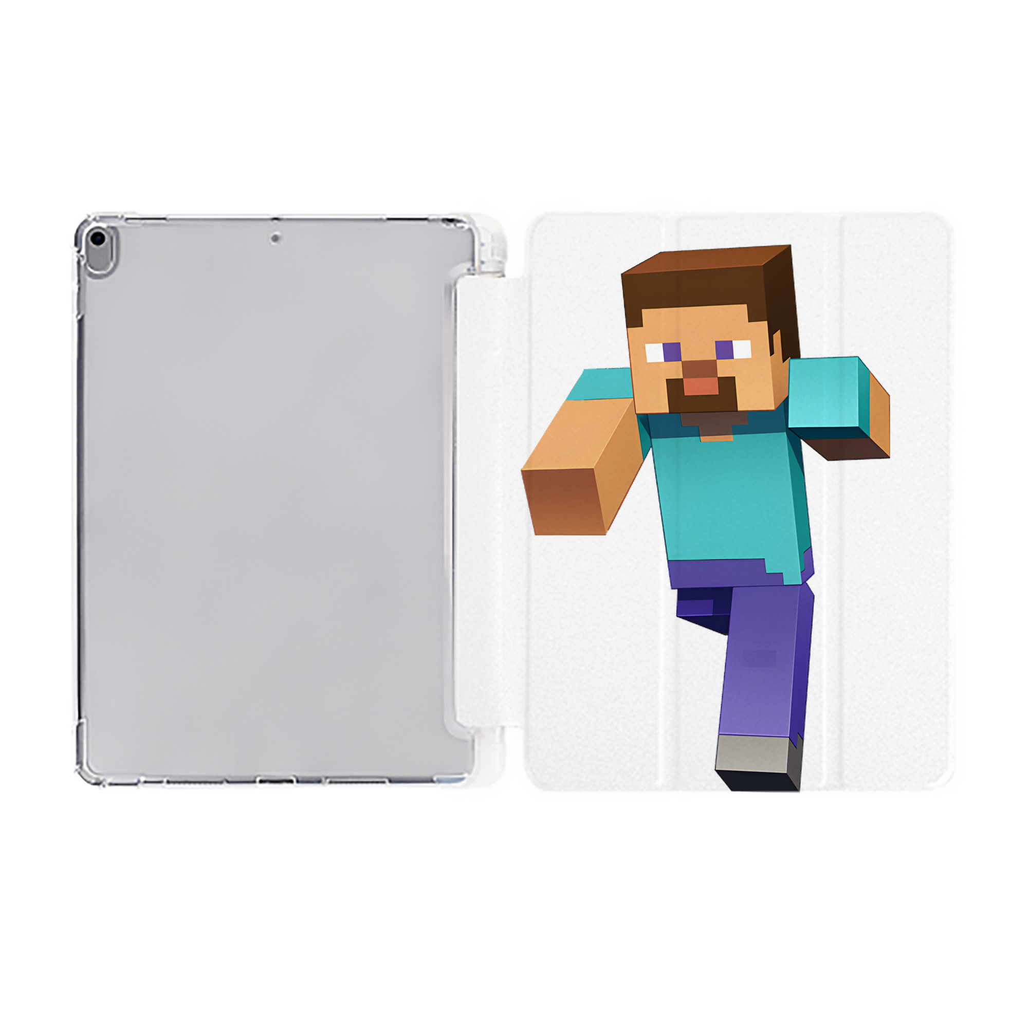 （画像用） マインクラフト ブロックの世界 Minecraft MC Block world IPad ケース ペン収納付き 三つ折りスタンド PUレザー×シリコン 対応機種9.5/10.5/10.9インチ